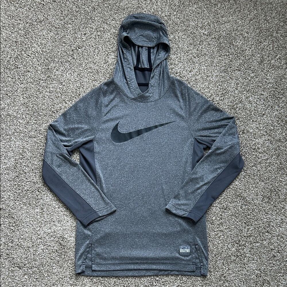 Nike Dri Fit Elite Boys Gray/Black Lightweight Long Sleeve Hoodie Shirt, Medium